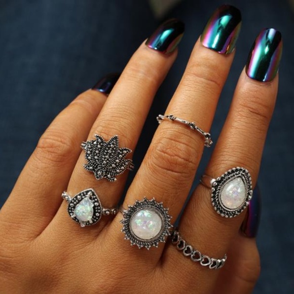 NEW 6pc white fire opal ring set - Picture 3 of 7